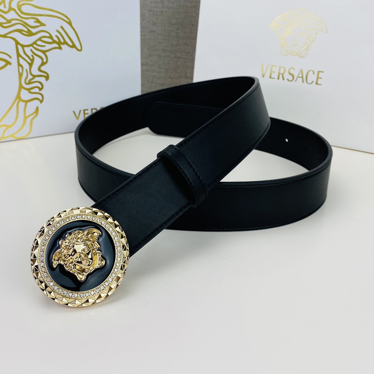 Versace men's diamond buckle Medusa casual solid color belt