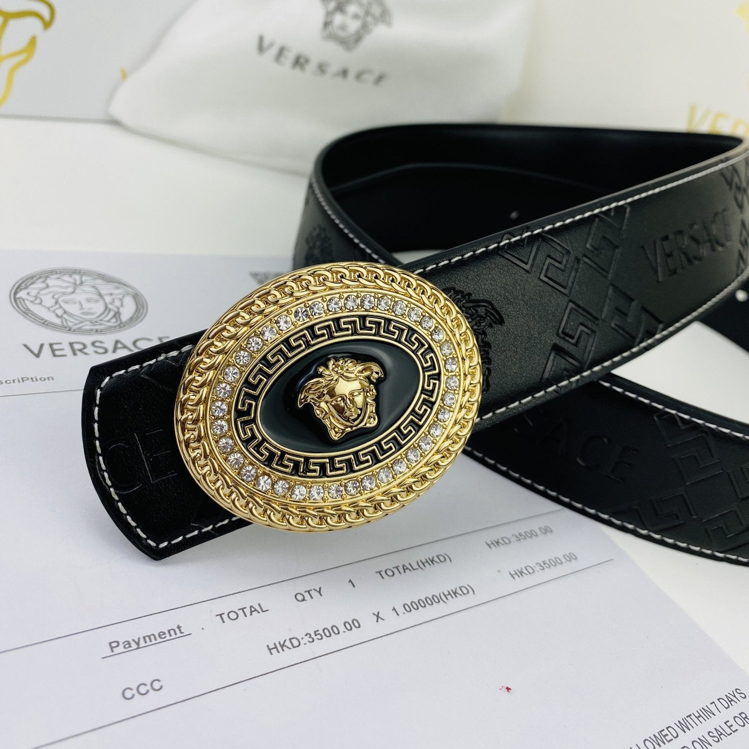Versace classic fashion Medusa round buckle embossed belt