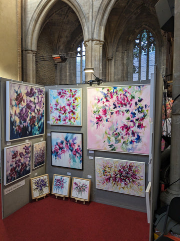 Landmark Art Fair UK London Judy Century Artist display Floral abstract paintings