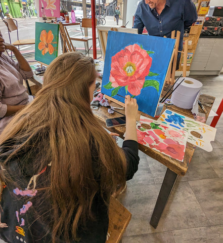 Painting workshop bold floral canvas with Judy Century Art