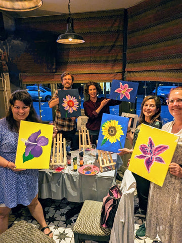 Floral Canvas paintings created at a Judy Century Art Workshop