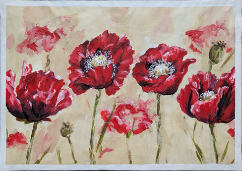 Judy Century poppy flower painting on envelope for National Brain Appeals annual charity fundraiser