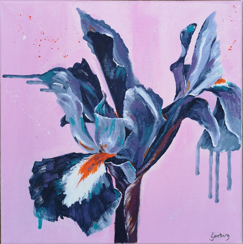 Bold floral pop art painting Iris flower by Judy Century