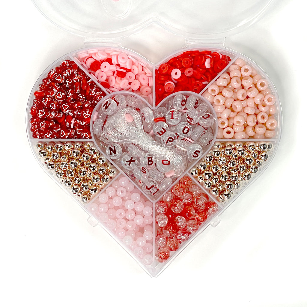 White & Pink Heart Jar DIY Bead Kit