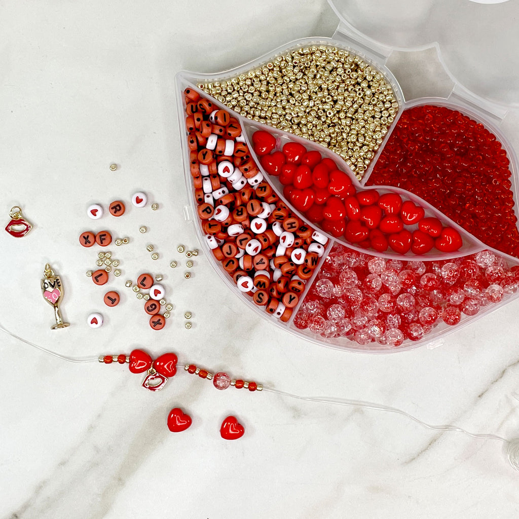 White & Pink Heart Jar DIY Bead Kit