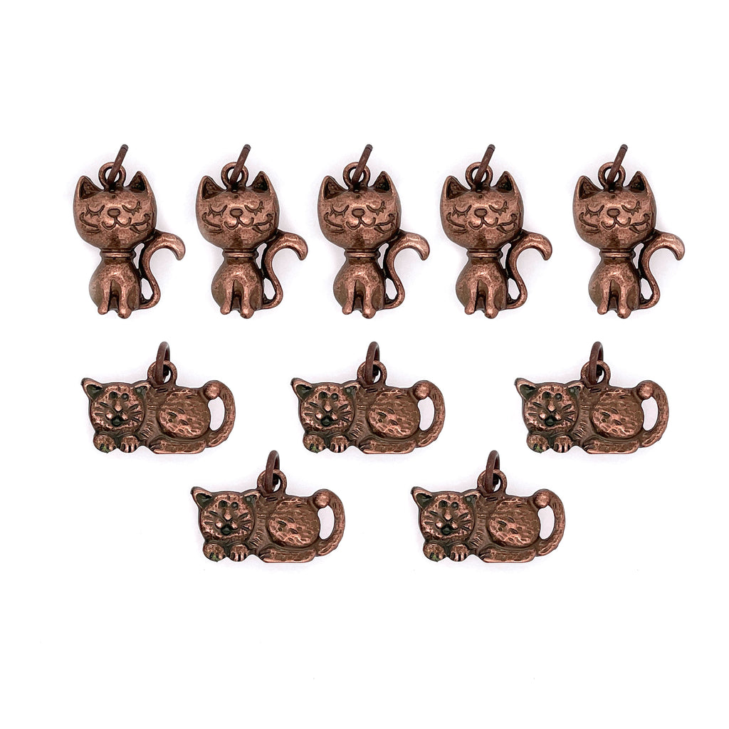 Ox Brass Cat Charms 9pc