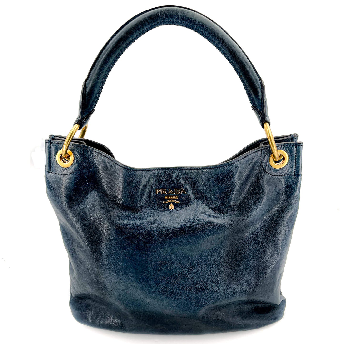 Prada Shoulder Hobo Blue-Gray Leather - Tabita Bags – Tabita Bags with Love