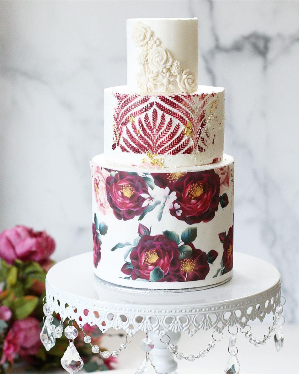 stenciled wedding cake