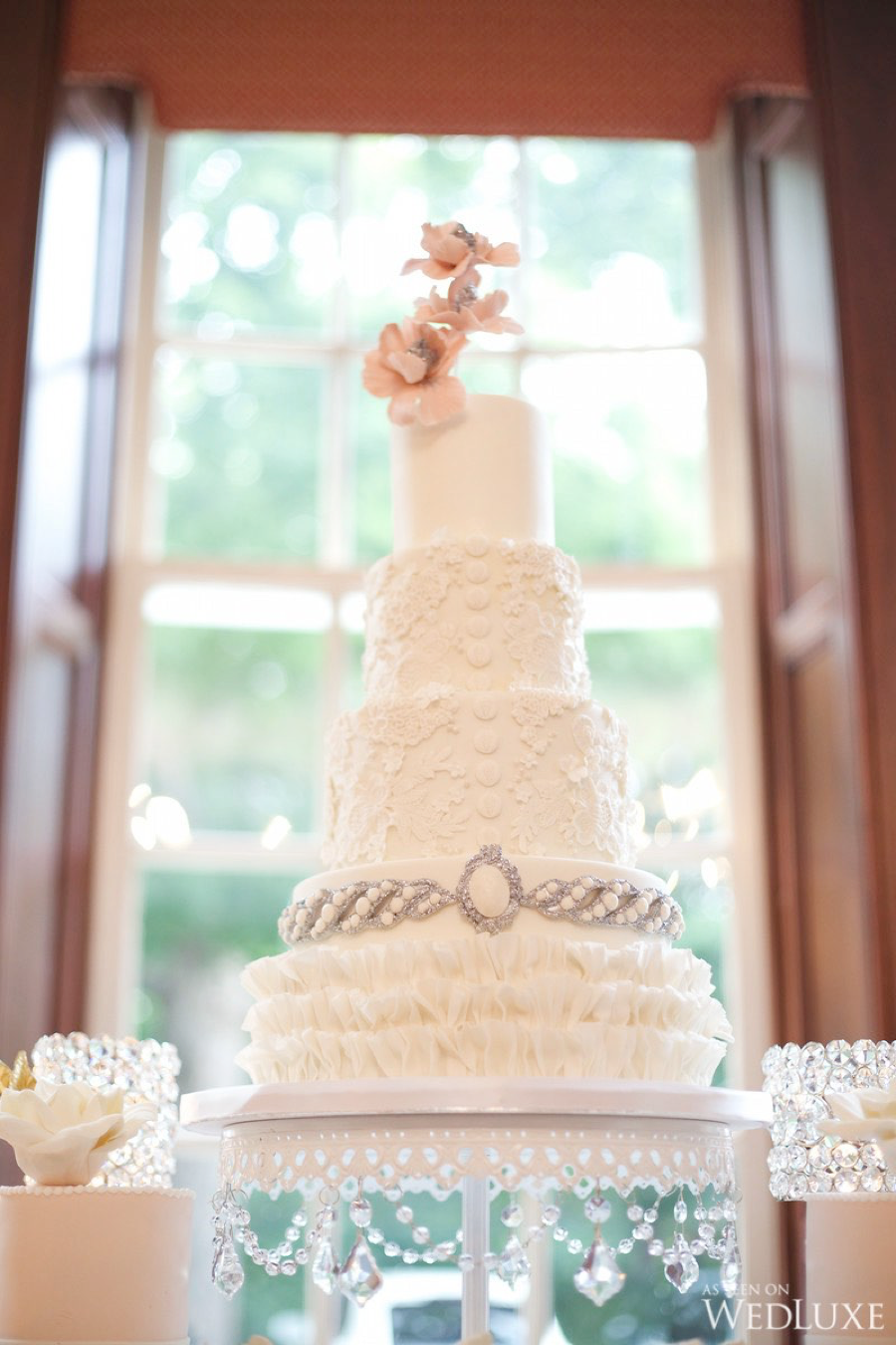 elegant beautiful wedding cake on white cake stand