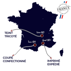carte de France étape de fabrication t-shirt français, lieux de production du t-shirt Made in France de T-French