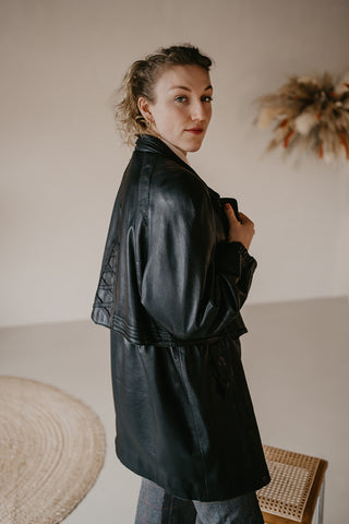 vintage zwart leren jas voor dames