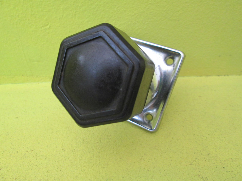 Art Deco Black Bakelite Hexagonal Hallway Knob with Chrome Square Plate 55SQ/Knob 45D