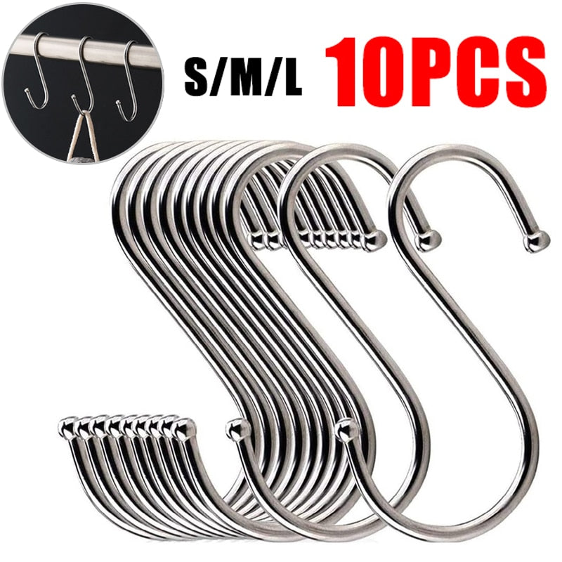 Set of 10 S Stainless Steel Suspension Hooks for Kitchen Cookware or B –