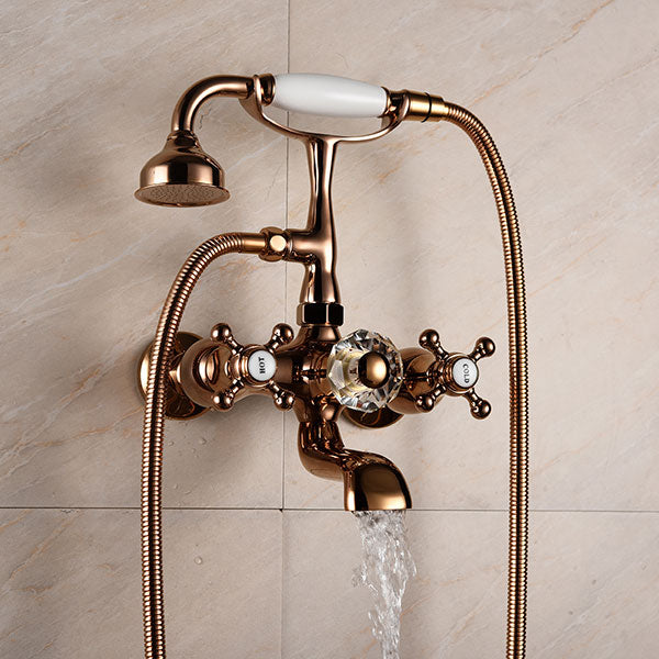 Luxury Rose Gold Solid Brass Bathroom Bath Wall Mounted Faucet With Ha Rummages Co Nz