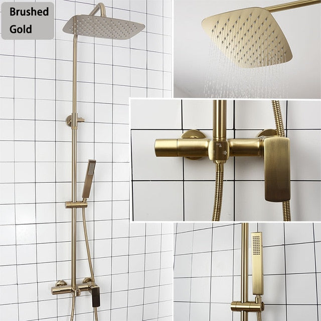 Bathroom Rain Shower Set Brushed Gold And Black Solid Brass Bath Showe Rummages Co Nz