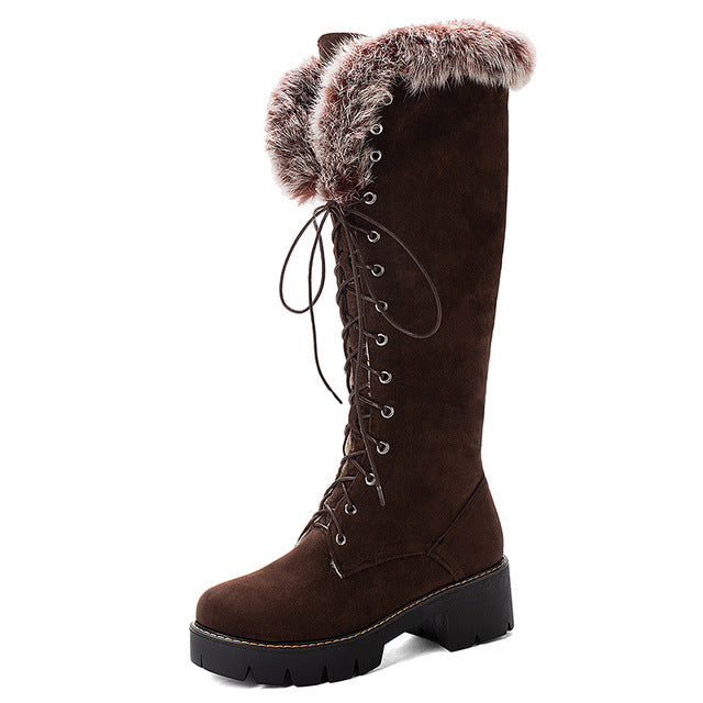 lace up snow boots with fur