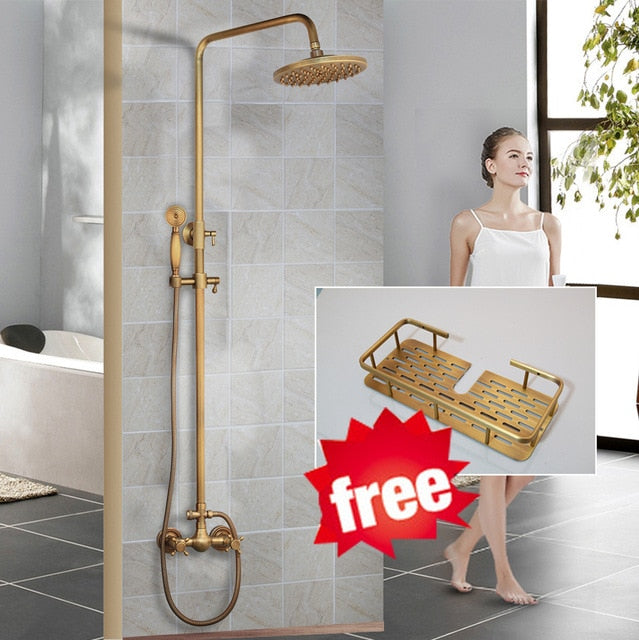 Kemaidi Antique Brass Shower Faucets Set 8 Rainfall Shower Head