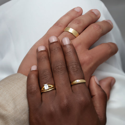 2 men wearing rings and wedding bands