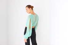 Load image into Gallery viewer, 70s Dreamy Sheer Bubble Sleeve Disco Crop Top
