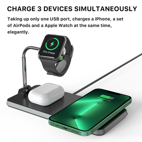 3-in-1 Wireless Charging Station MFi Certified for iPhone, AirPods and – ADG