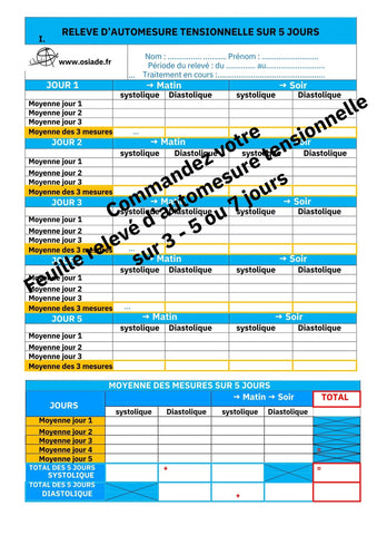 Fiche de relevé d'automesure tensionnelle