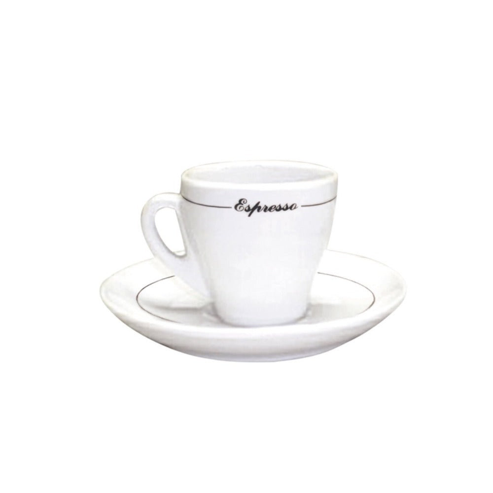 TASSE ET SOUCOUPE AVEC LIGNE NOIRE CAPPUCCINO EN PORCELAINE