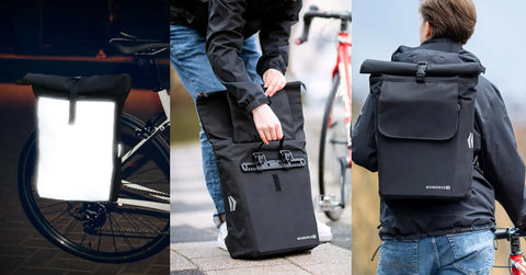 reflektierende Fahrradtasche und Rucksack für Gepäckträger umwandelbar