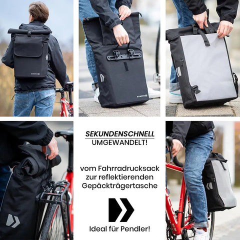 Reflektierende Fahrradtasche Rucksack Kombi