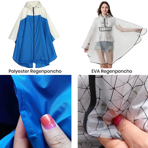 Vergleich Regenponcho Material Polyester und Eva Gummi