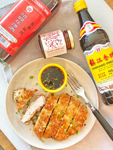 potato chips pork cutlet recipe with junzi chili oil and zhejiang vinegar 