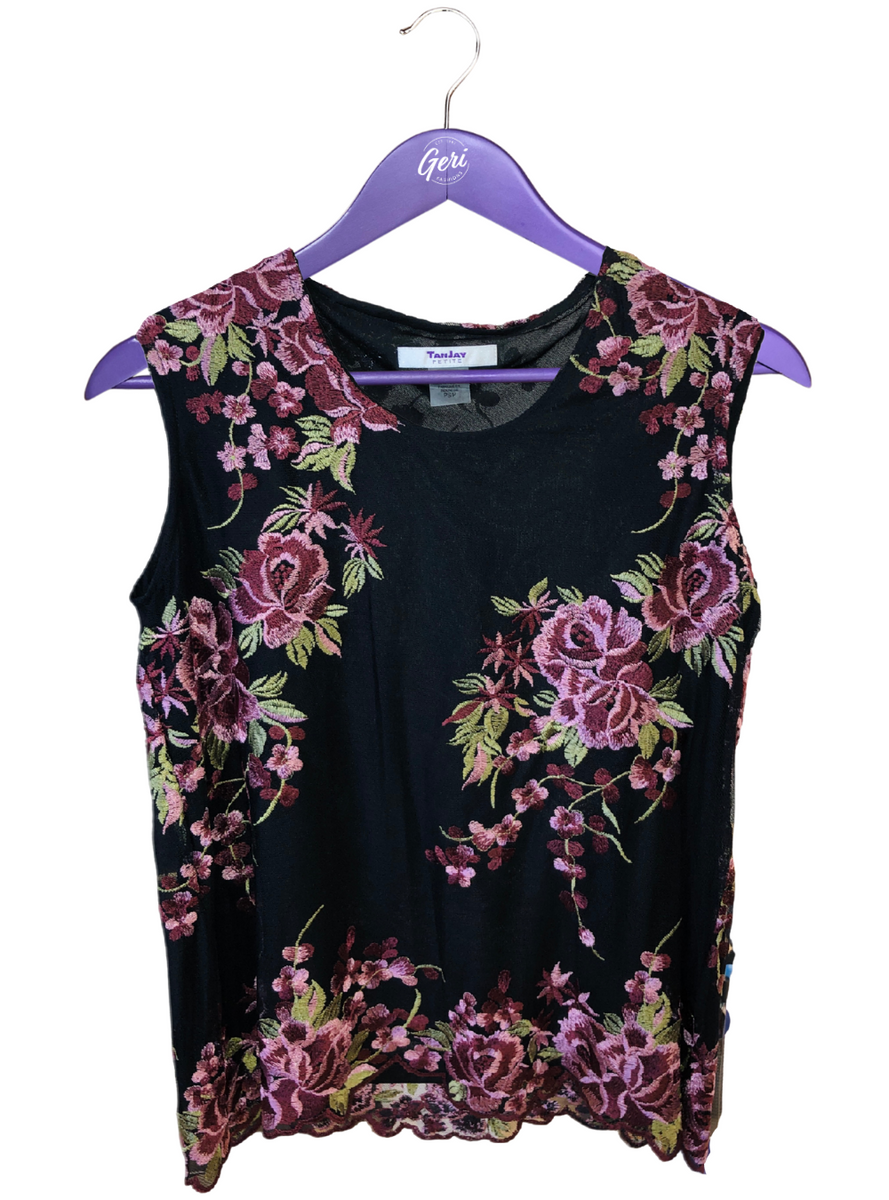 Embroidered Floral Mesh Sleeveless Top – Geri Fashions