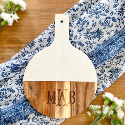 Round Marble and Acacia Wood Charcuterie Board
