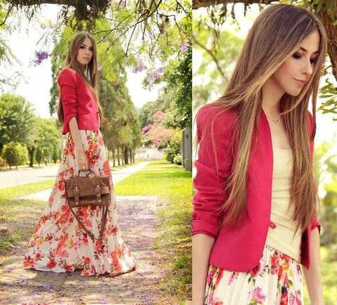 Blazer and floral skirt