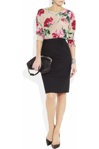 Floral Blouse With Office Skirt