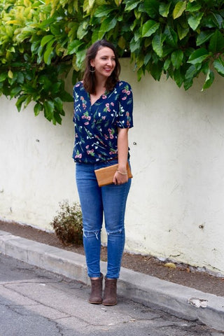 Floral Wrap Top With Ripped Jeans