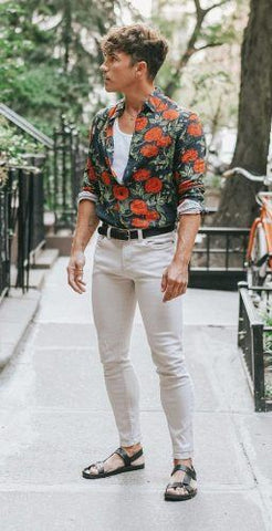 Floral printed shirt tucked in