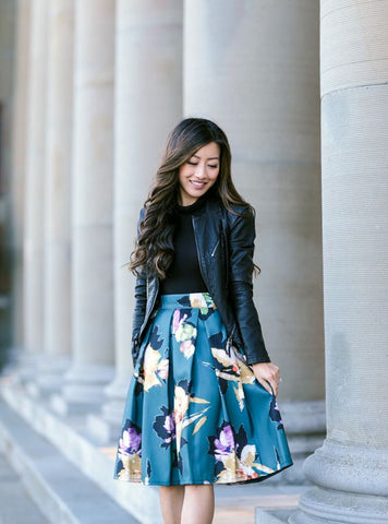 Leather jacket and Floral Skirt