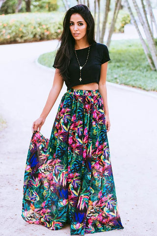 Long Floral skirt with black top