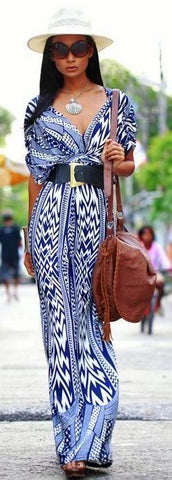 Maxi Dress with  a waist belt and hat