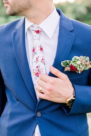 Floral pocket squares, ties, and socks