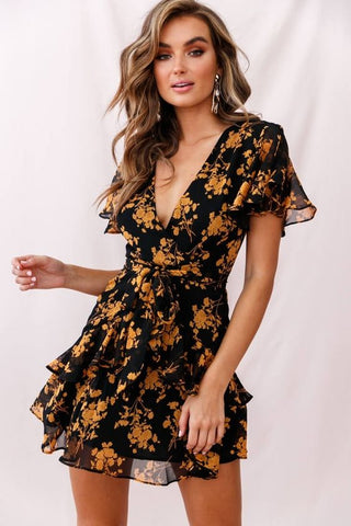 Short Floral Dress With Bulky Earrings