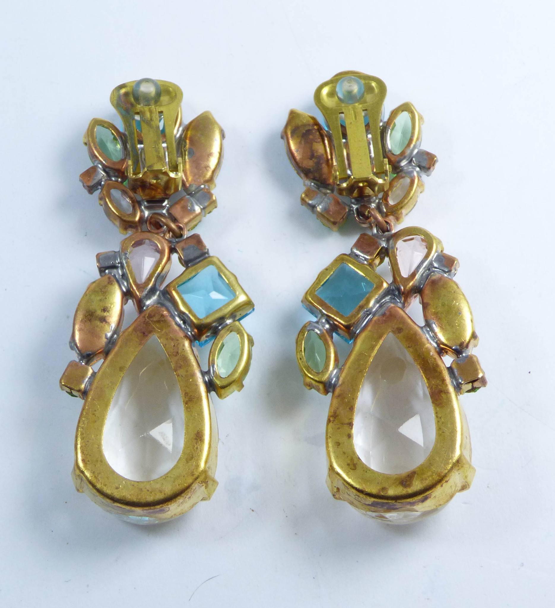 Czech Glass Clear Teardrops with Pastel Rhinestones Clip Earrings ...