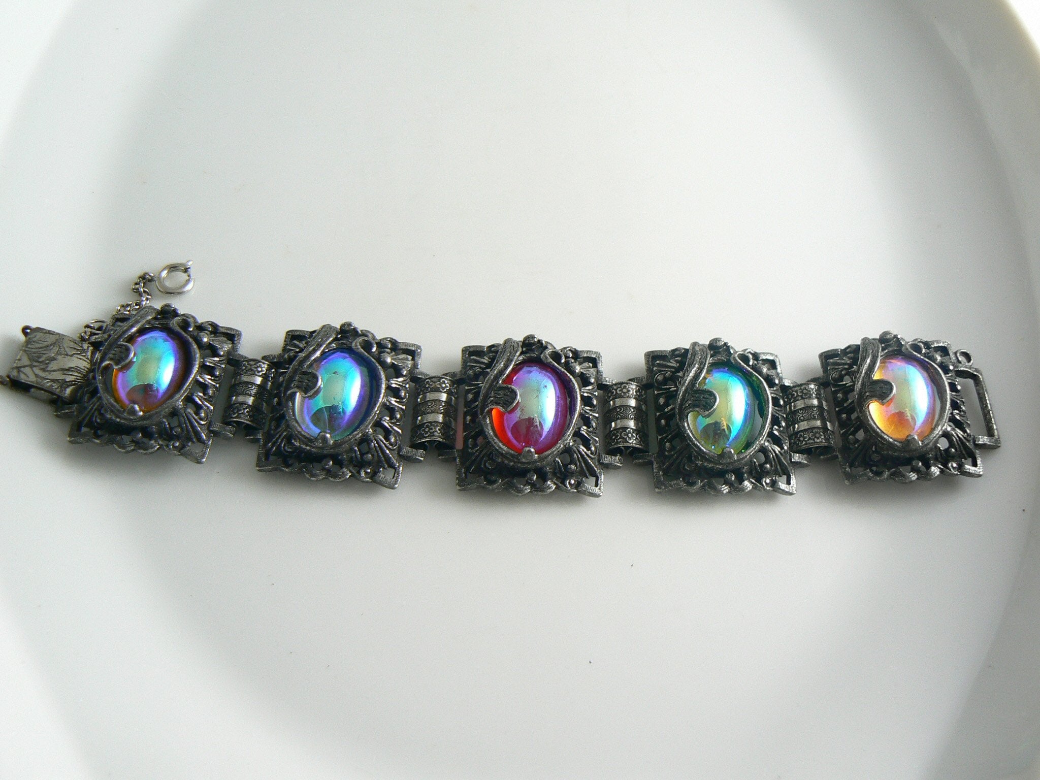 Judy Lee Chunky Carnival Glass Dragon's Breath Bracelet - Vintage Lane ...