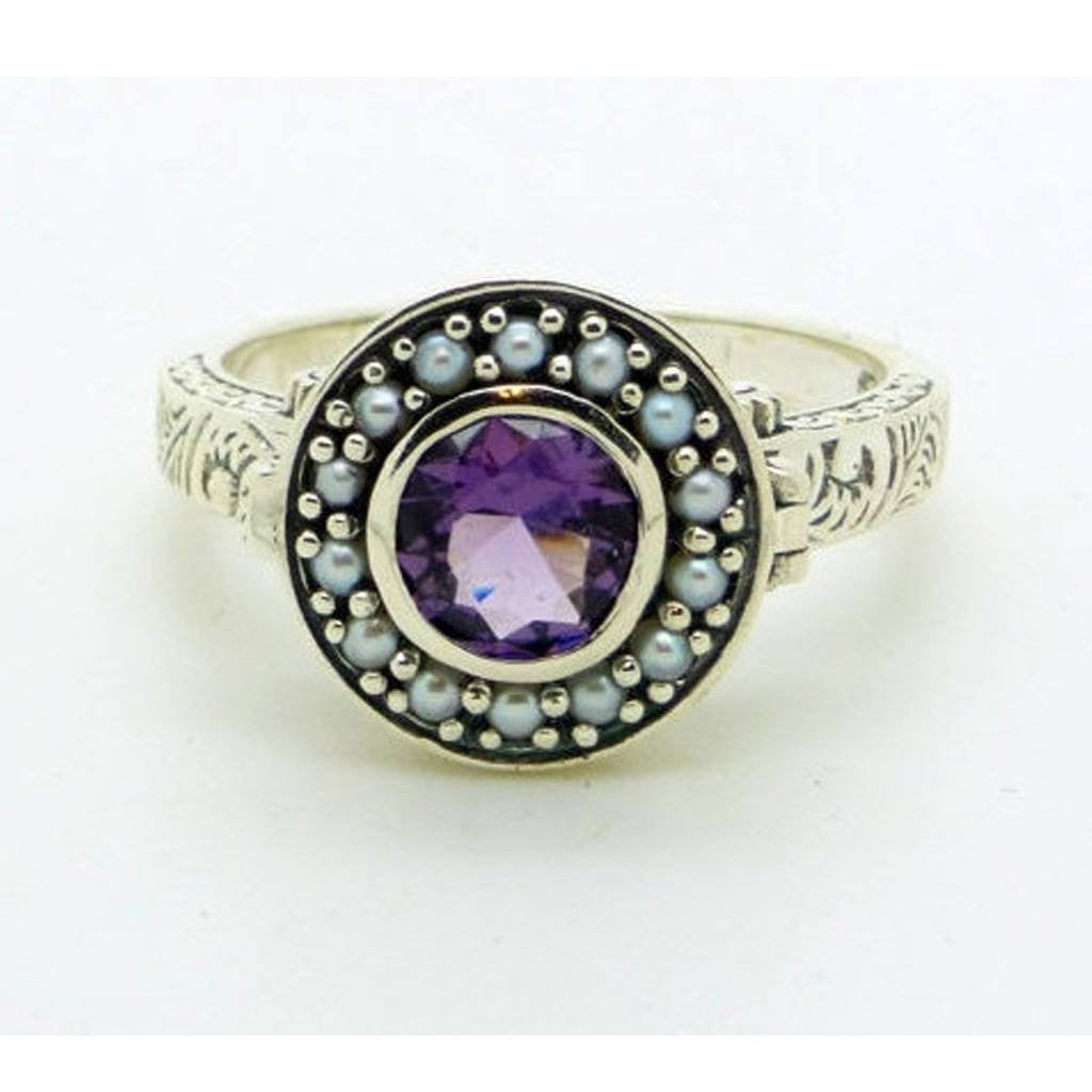 Home / Ring / Amethyst and Pearl Sterling Silver Art Deco Poison Ring ...