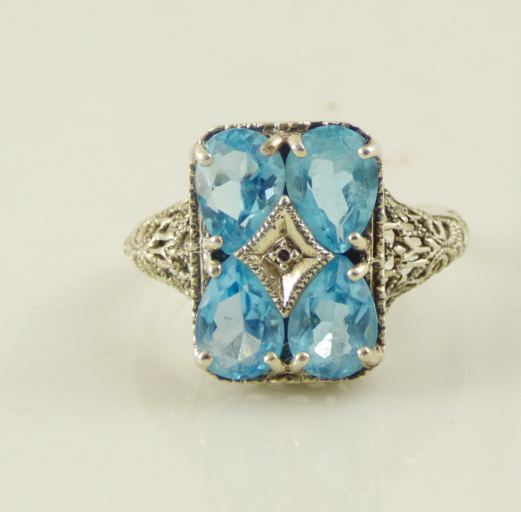 Blue Topaz Victorian Revival Sterling Silver Ring Art Deco   Fvjhn 