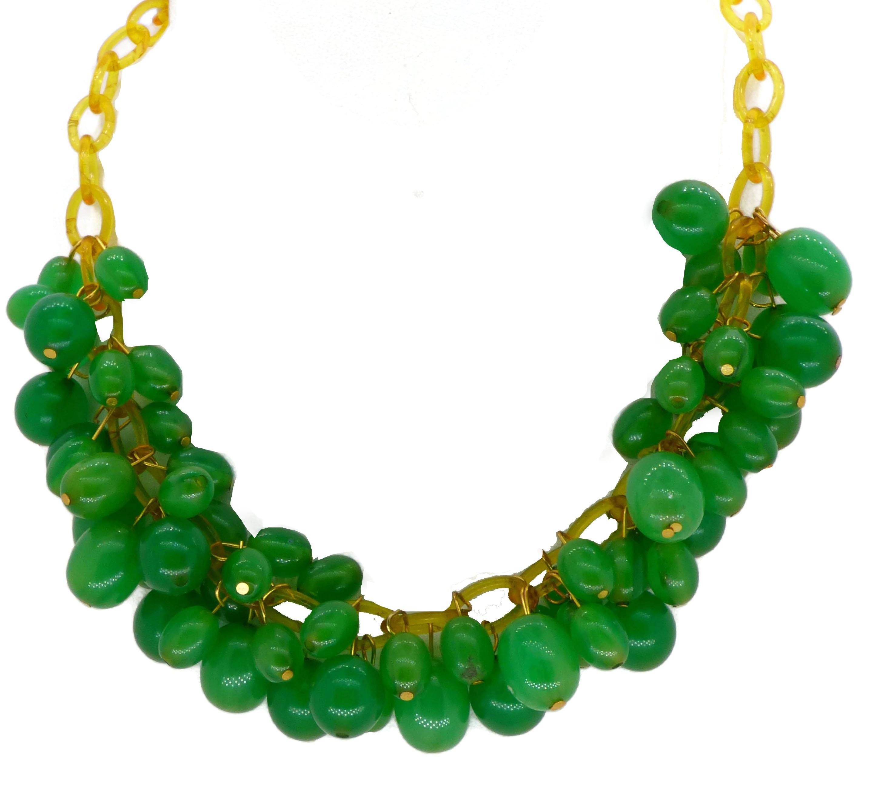 Vintage Green Bakelite Beads Gold Celluloid Chain Necklace - Vintage ...