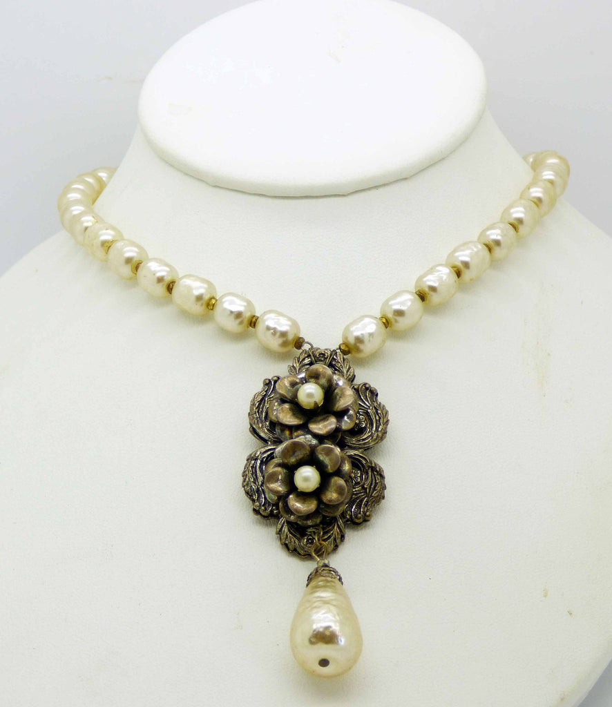 Home / necklace / Miriam Haskell Baroque Pearl and Antiqued Silver ...