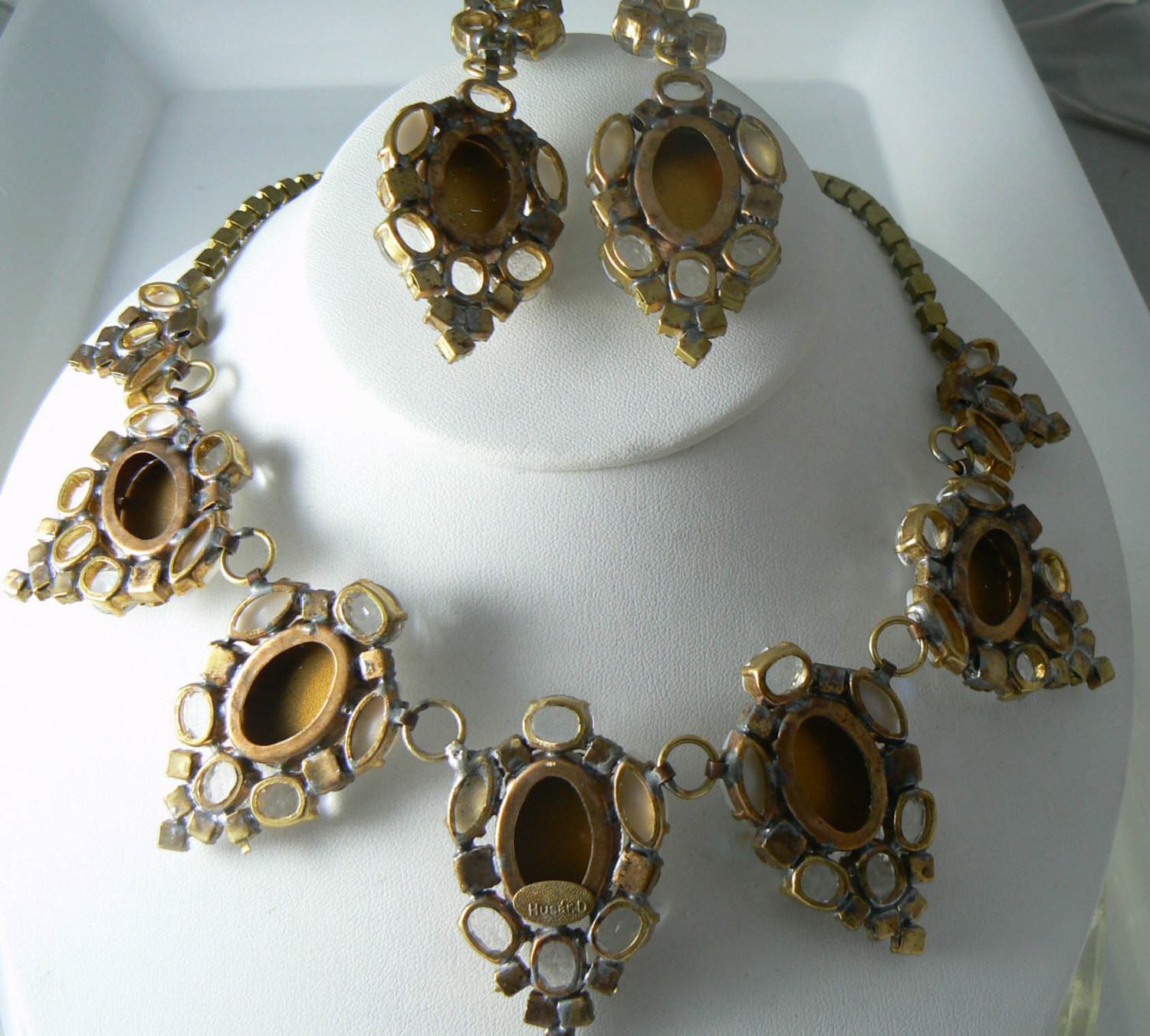 Husar D. Czech Glass White And Clear Rhinestone Necklace Earring Set ...