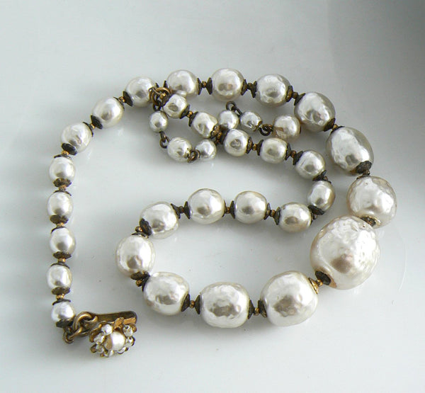 Vintage Miriam Haskell Graduated Baroque Glass Pearl Necklace – Vintage ...
