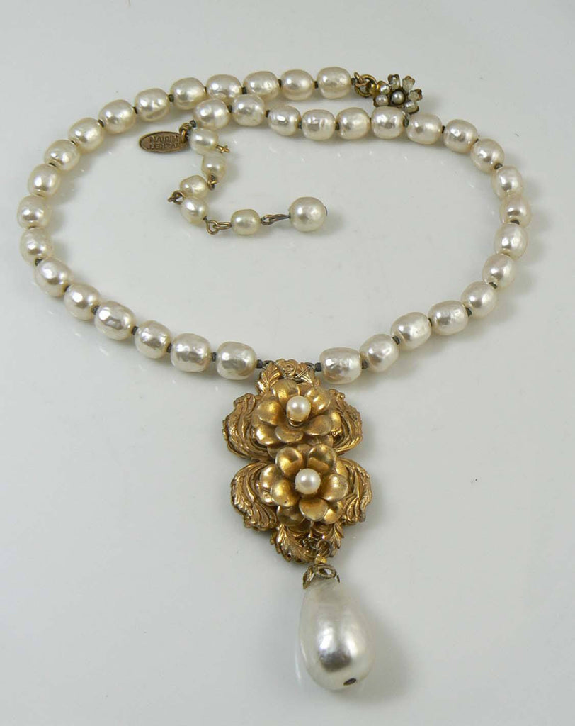 Home / necklace / Miriam Haskell Baroque Pearl and Russian Gold Floral ...